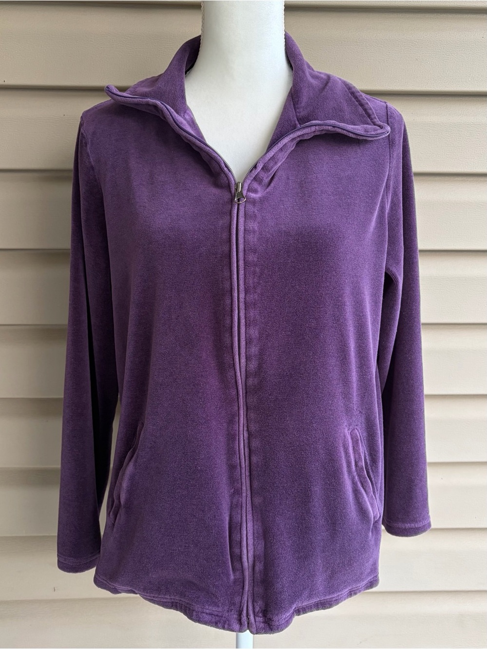 •Talbots• Purple Velour Full Zip Long Sleeve Jacket - Size Large